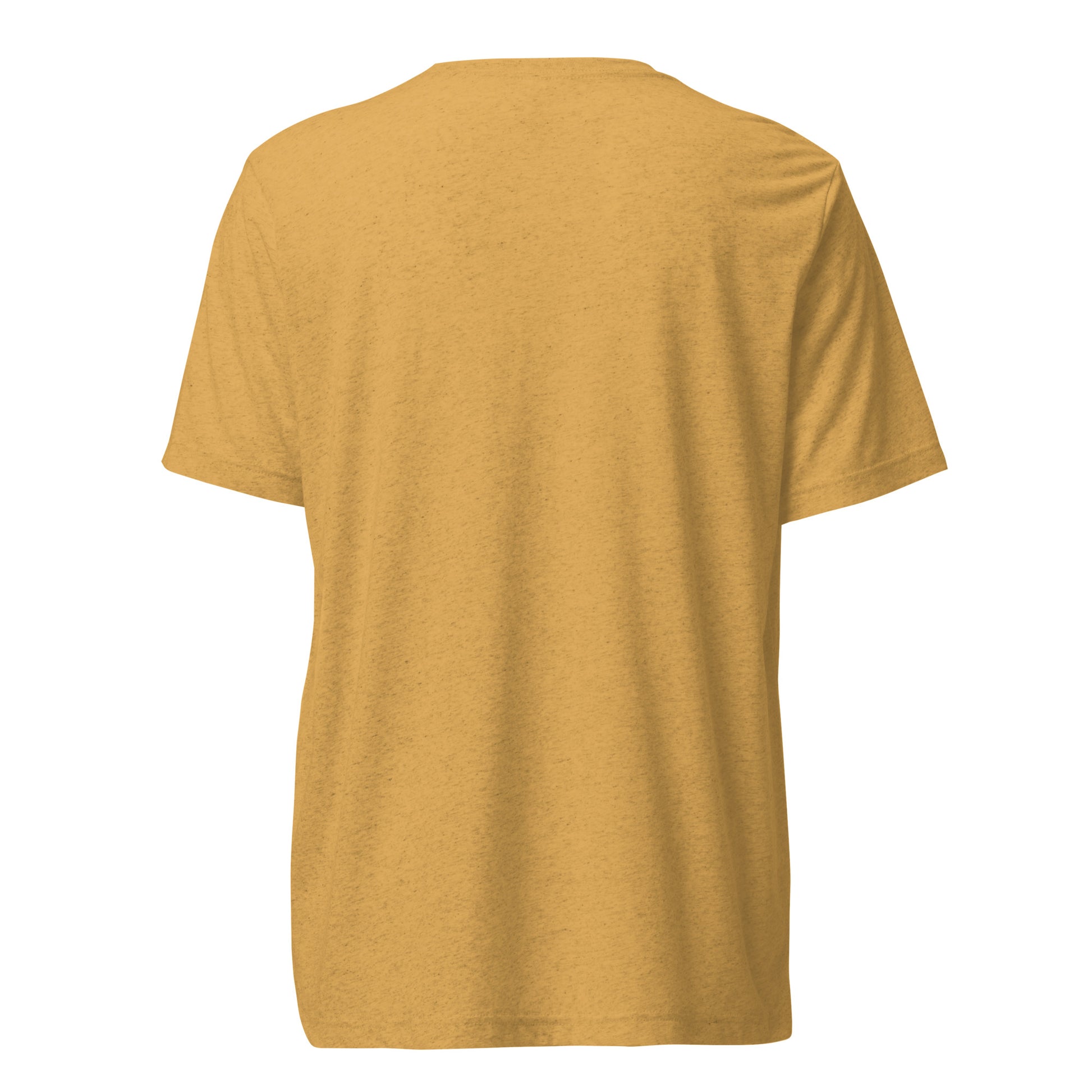 Back view of a men's mustard t-shirt by Wizard Prints Shop