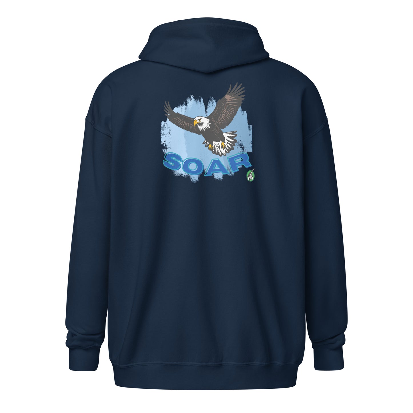 Men's navy inspirational Zip-Through Hoodie with an eagle soaring graphic on the back by Wizard Prints