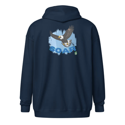 Men's navy inspirational Zip-Through Hoodie with an eagle soaring graphic on the back by Wizard Prints
