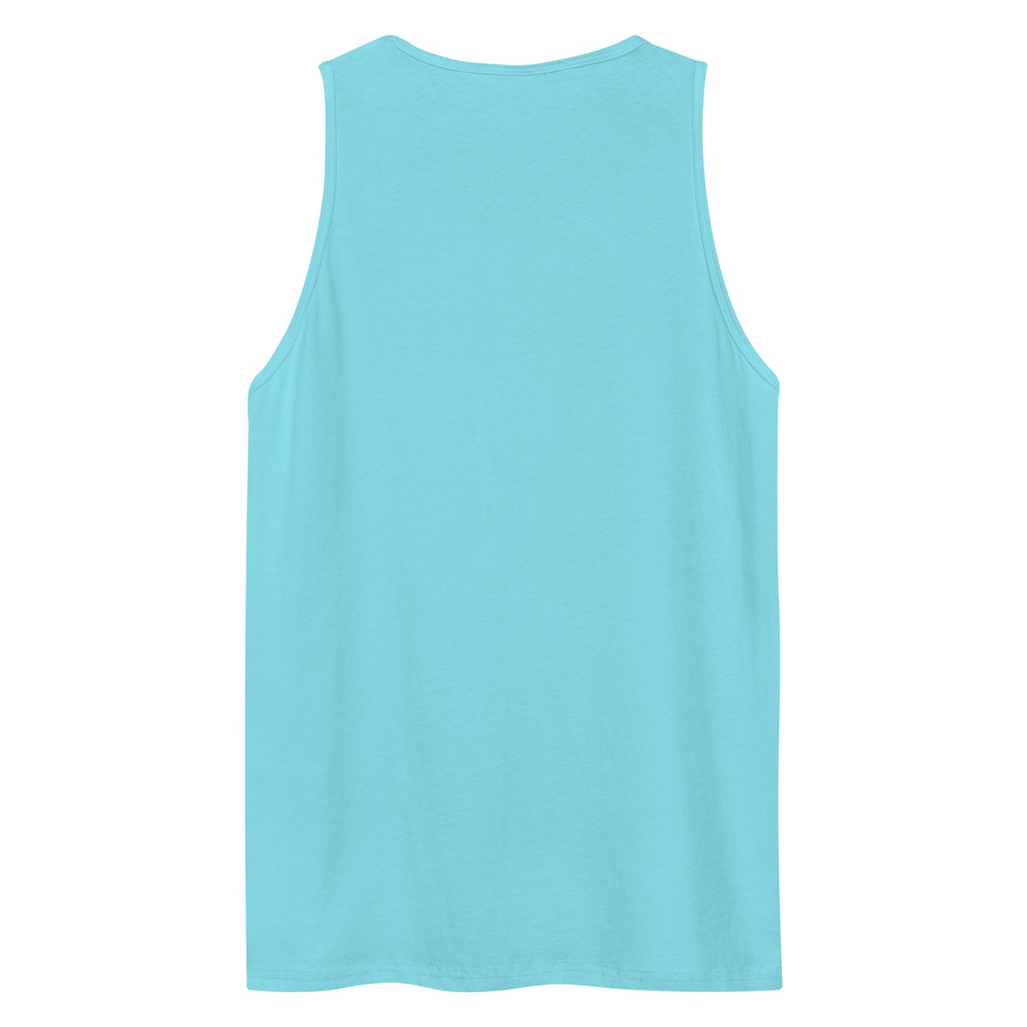 The back view of a men's festival graphic tank top in blue from Wizard Prints Shop
