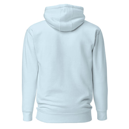 Back view of a men's sky blue hoodie by Wizard Prints Shop
