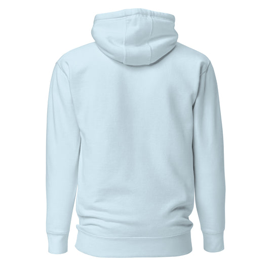Back view of a men's sky blue hoodie by Wizard Prints Shop