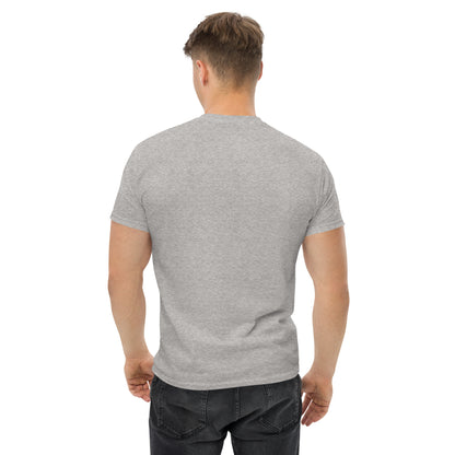 Back view of a men's grey t-shirt by Wizard Prints Shop