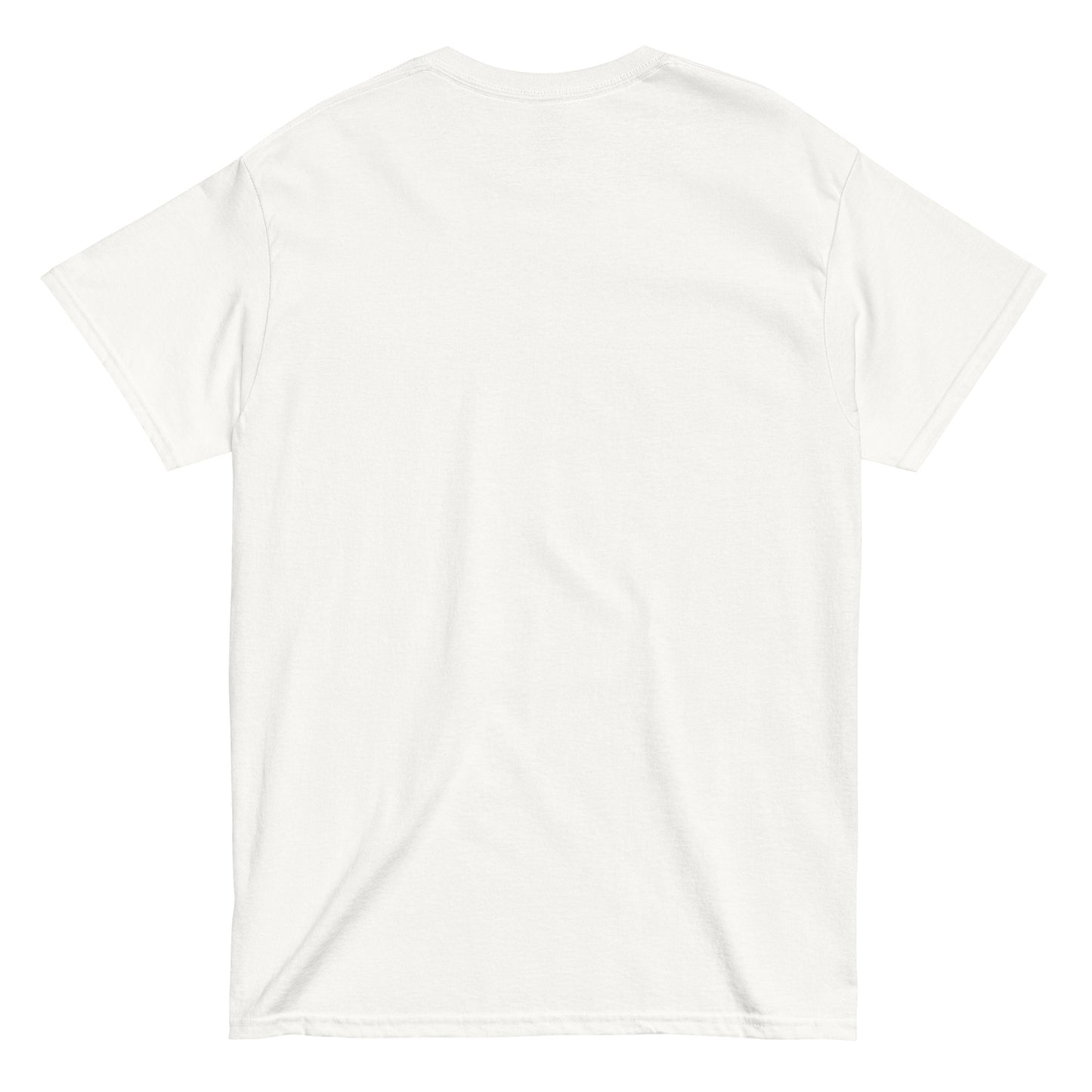 Back view of a men's white t-shirt by Wizard Prints Shop