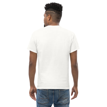 Back view of a men's white t-shirt by Wizard Prints Shop.