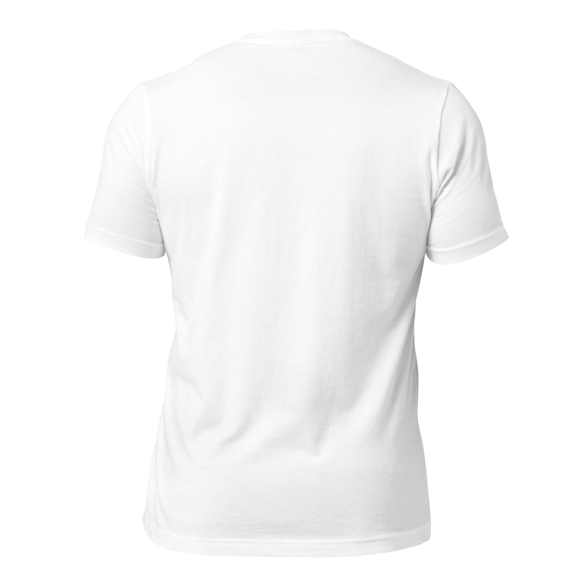Back view of a unisex white Halloween t-shirt by Wizard Prints Shop