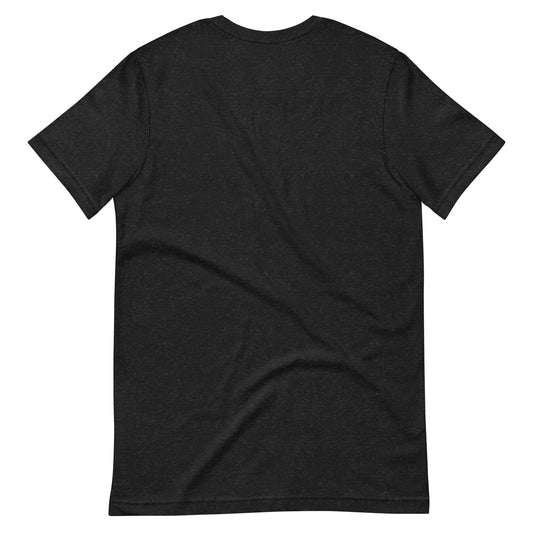 Back view of a unisex black Halloween t-shirt by Wizard Prints Shop
