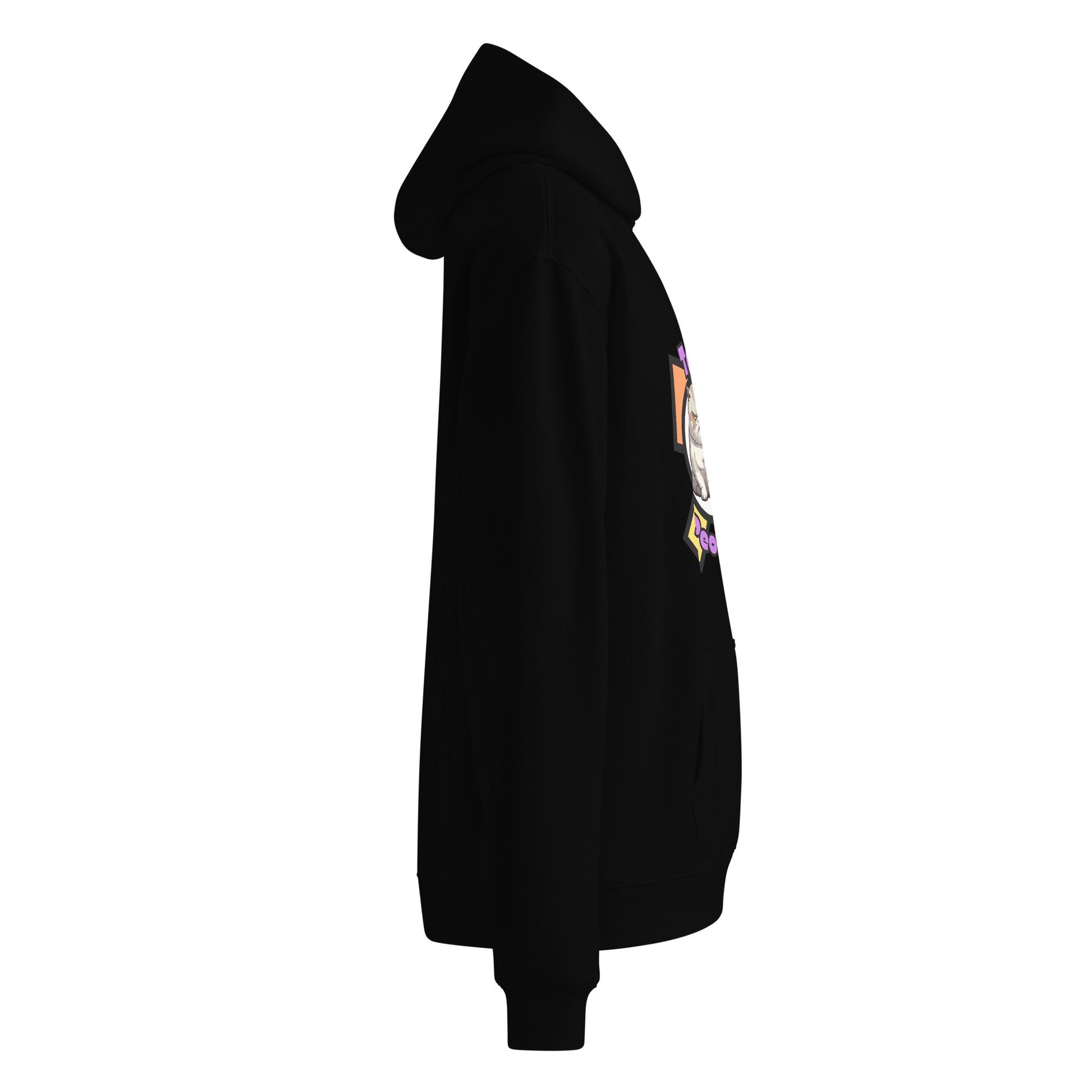 Right side view of a unisex black hoodie by Wizard Prints Shop