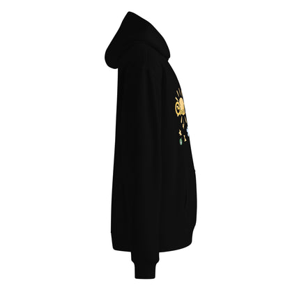 Right side view of a unisex black hoodie by Wizard Prints Shop