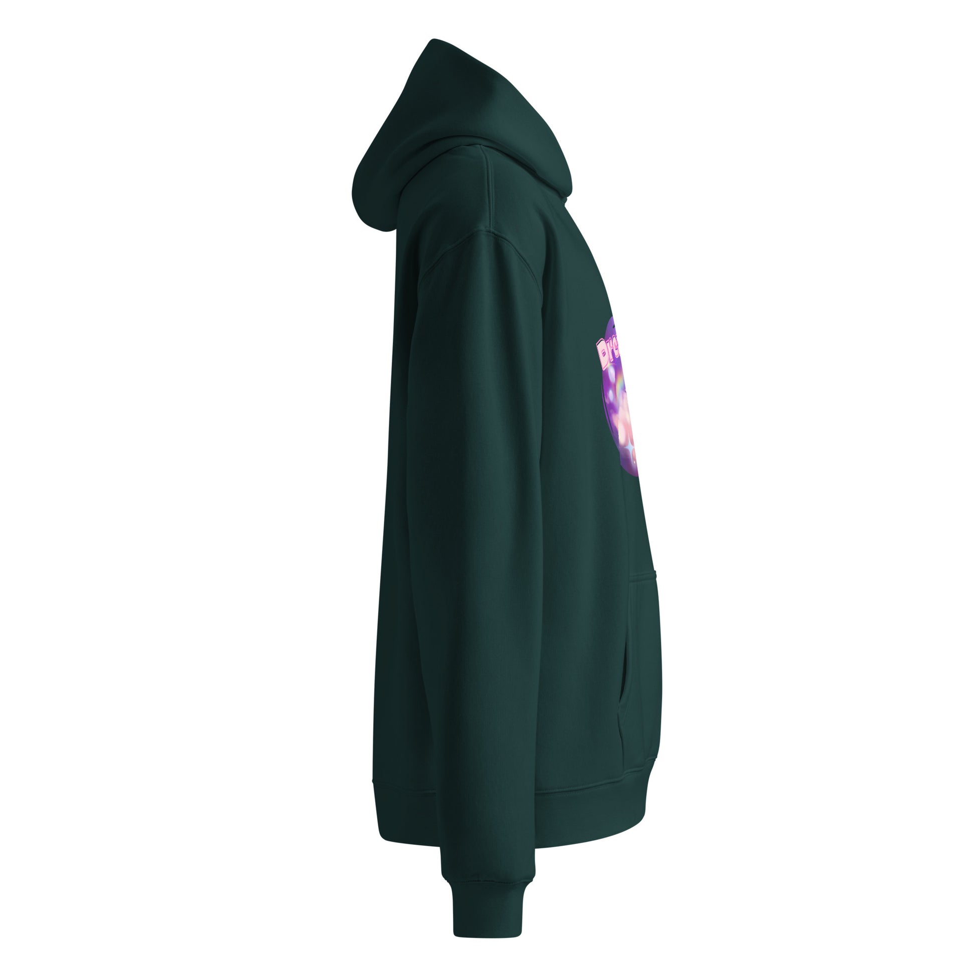Right side view of a unisex pine green hoodie by Wizard Prints Shop