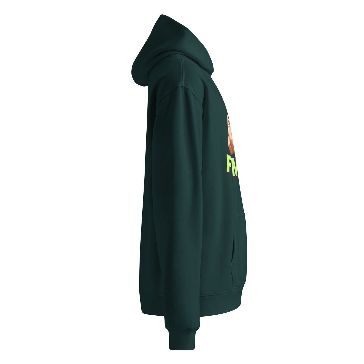 Side view of a unisex pine green hoodie by Wizard Prints Shop
