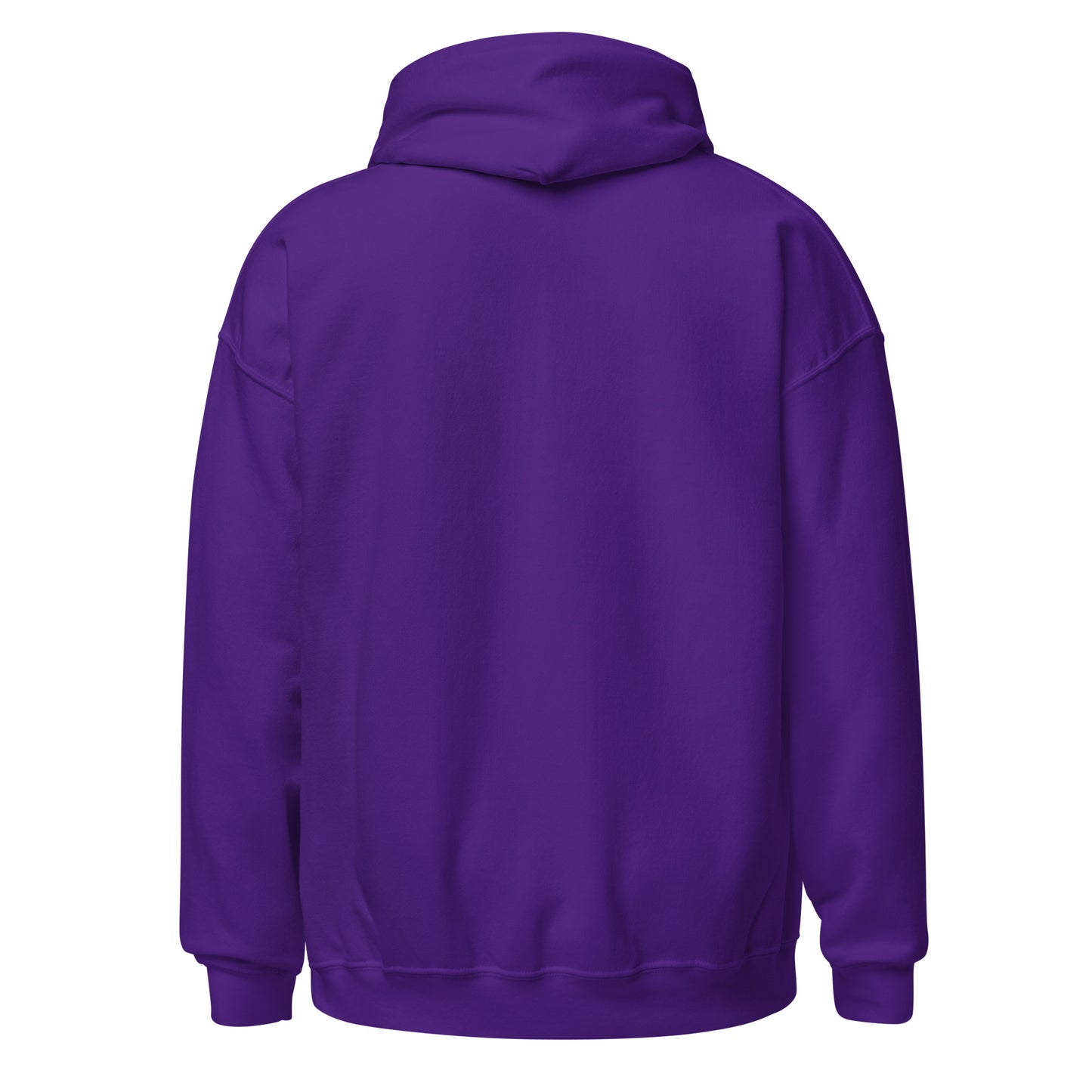 Back view of a unisex purple hoodie by Wizard Prints Shop