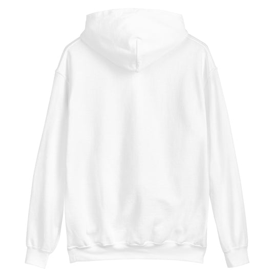 Back view of a unisex white Halloween hoodie by Wizard Prints Shop