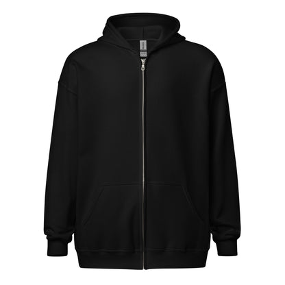 Front view of a women's black zip through hoodie by Wizard Prints Shop
