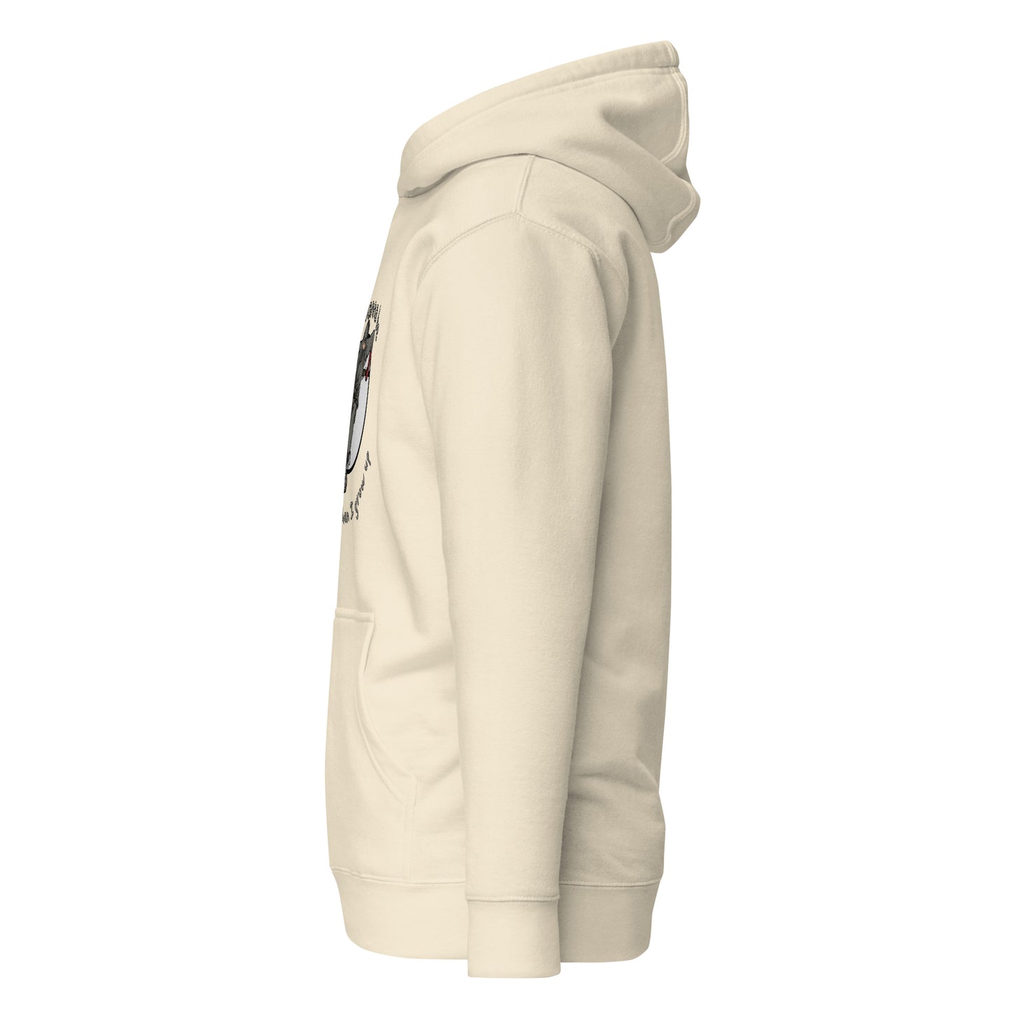 Side view of a women's beige hoodie by Wizard Prints Shop