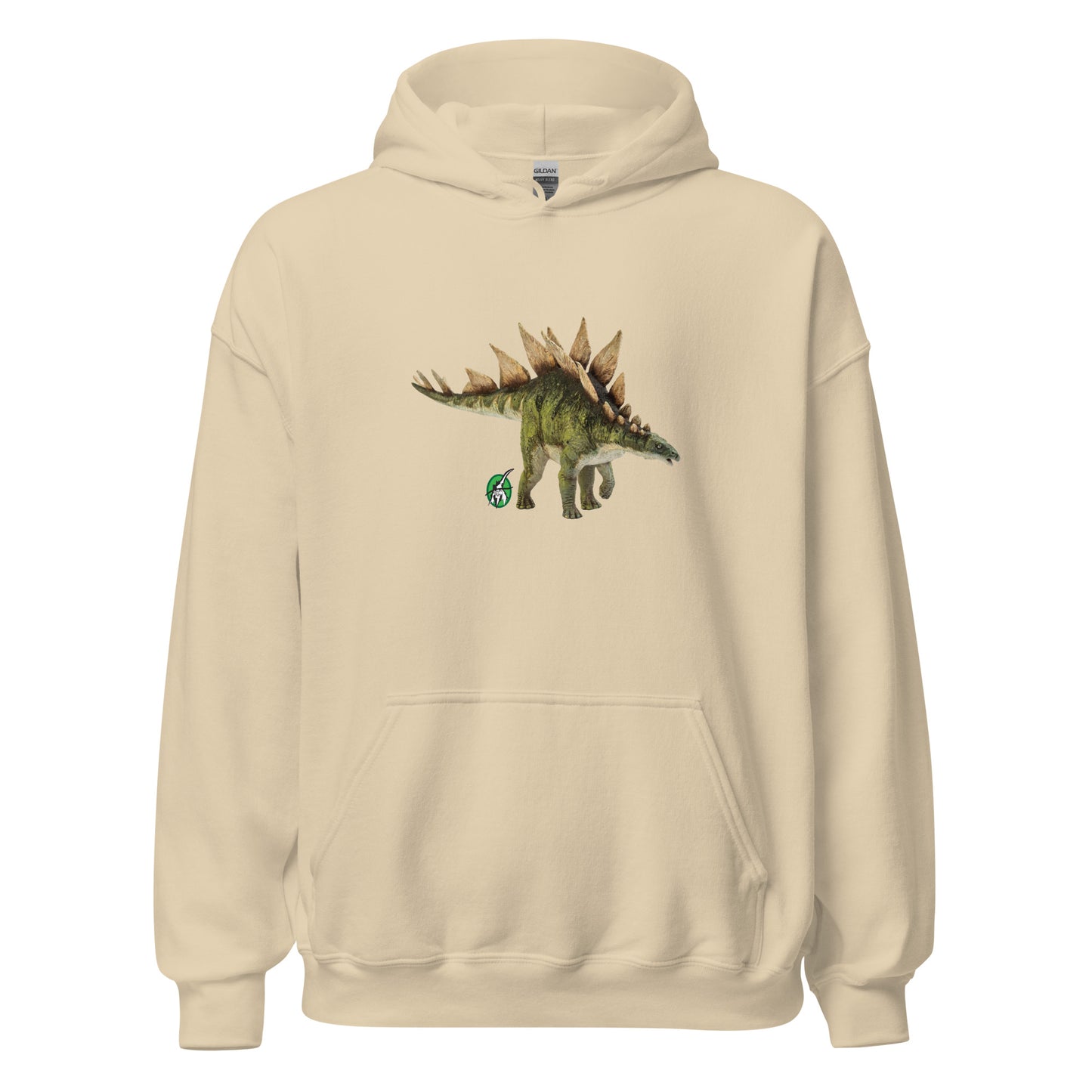 Women's beige hoodie with a printed graphic of a life like dinosaur, designed by Wizard Prints