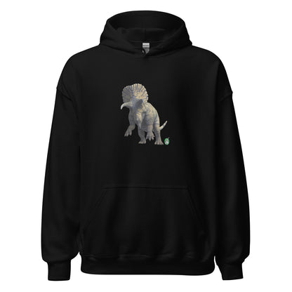 Women's black hoodie with a printed graphic of a life like dinosaur. Designed by Wizard Prints.