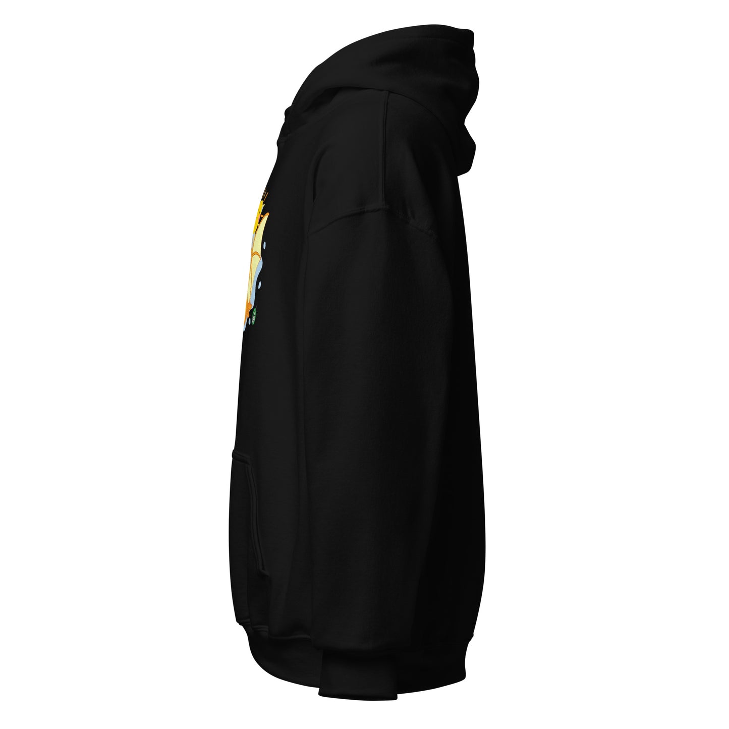 Left side view of a women's black hoodie by Wizard Prints Shop