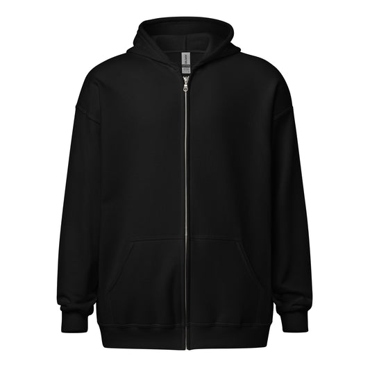 Front view of a women's black zip through hoodie by Wizard Prints Shop