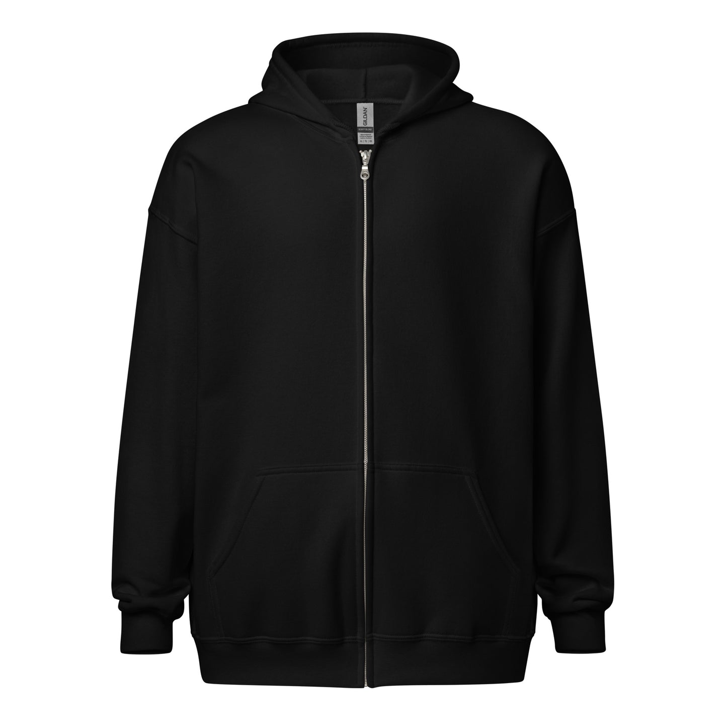 Front view of a women's black zip through hoodie by Wizard Prints Shop