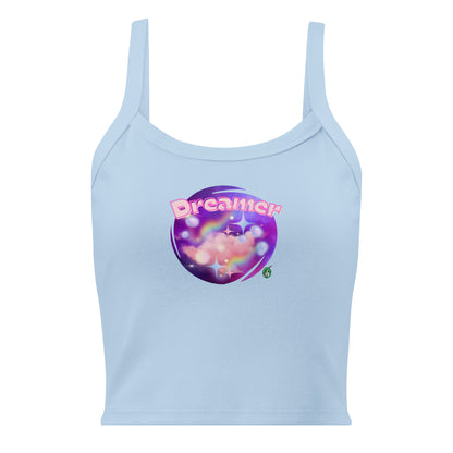 Women's blue tank top by Wizard Prints with a printed graphic of a galaxy background and the word Dreamer on top.