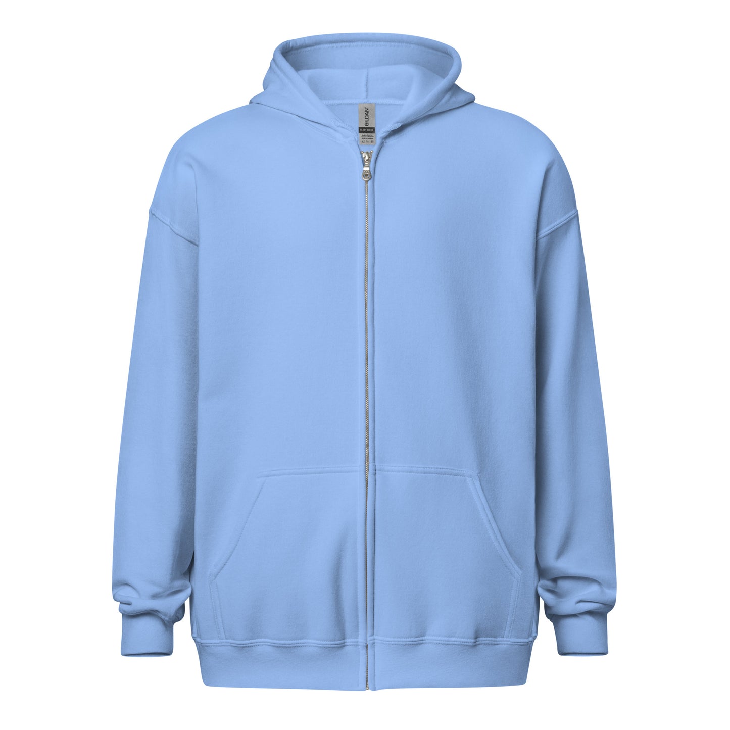Front view of a women's blue zip through hoodie by Wizard Prints Shop