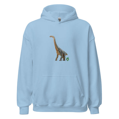 Women's light blue hoodie with a printed graphic of a life like dinosaur, designed by Wizard Prints