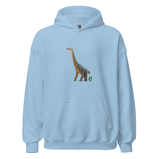 Women's light blue hoodie with a printed graphic of a life like dinosaur, designed by Wizard Prints