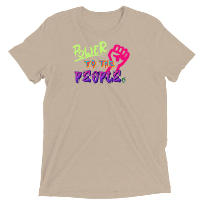 A Wizard Prints women's graphic rebel t-shirt in beige with a printed graphic on the front of Power to the People graphitti style 