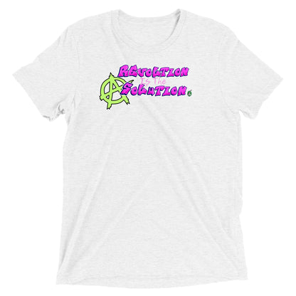 A Wizard Prints women's graphic rebel t-shirt in white with a printed graphic on the front of Revolution is the Solution graphitti style 