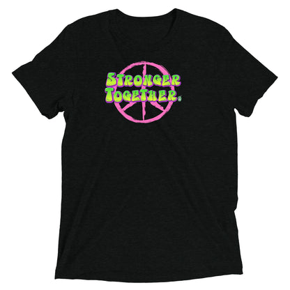 A Wizard Prints women's graphic rebel t-shirt in black with a printed graphic on the front of Stronger-Together graphitti style 
