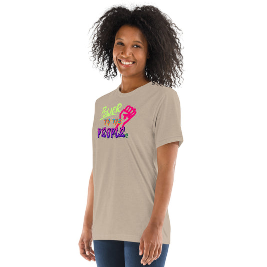 A Wizard Prints graphic rebel t-shirt in cream with a printed graphic on the front of Power to the People graphitti style 