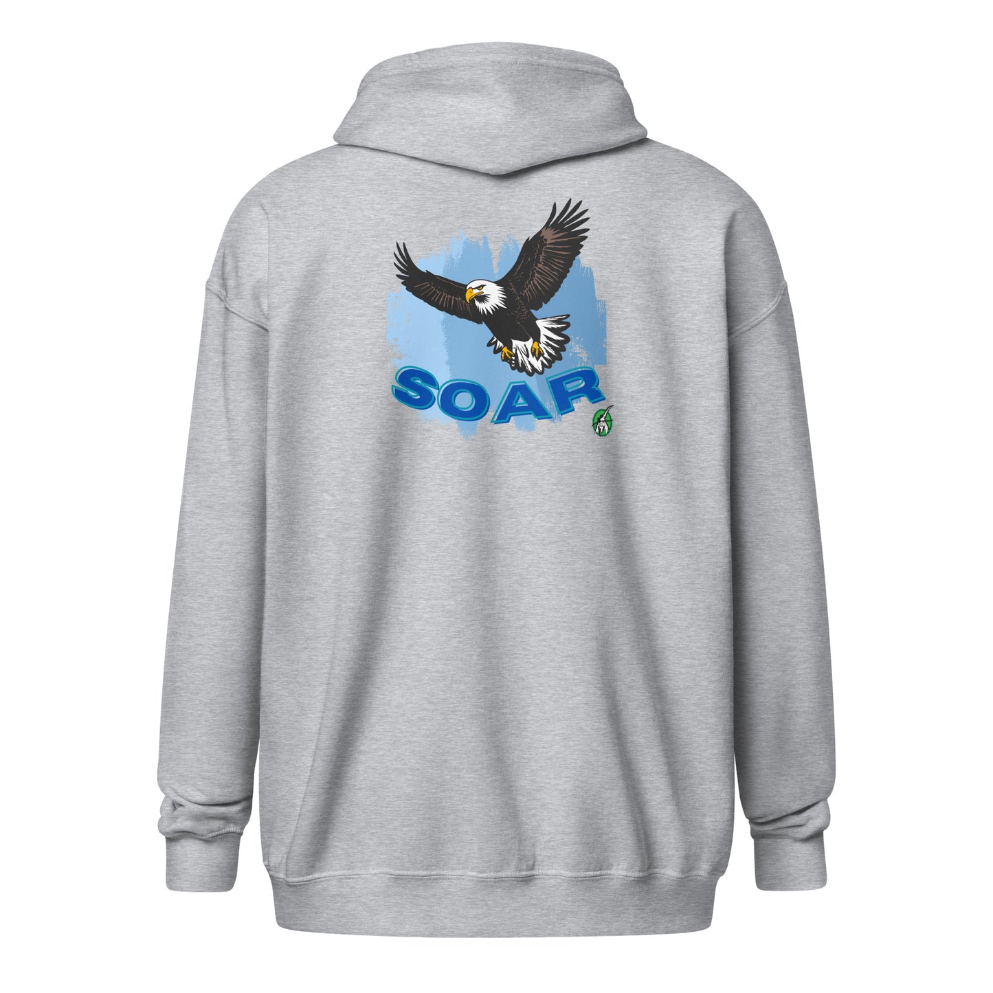 Women's grey inspirational Zip-Through Hoodie with an eagle soaring graphic on the back by Wizard Prints
