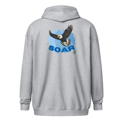 Women's grey inspirational Zip-Through Hoodie with an eagle soaring graphic on the back by Wizard Prints