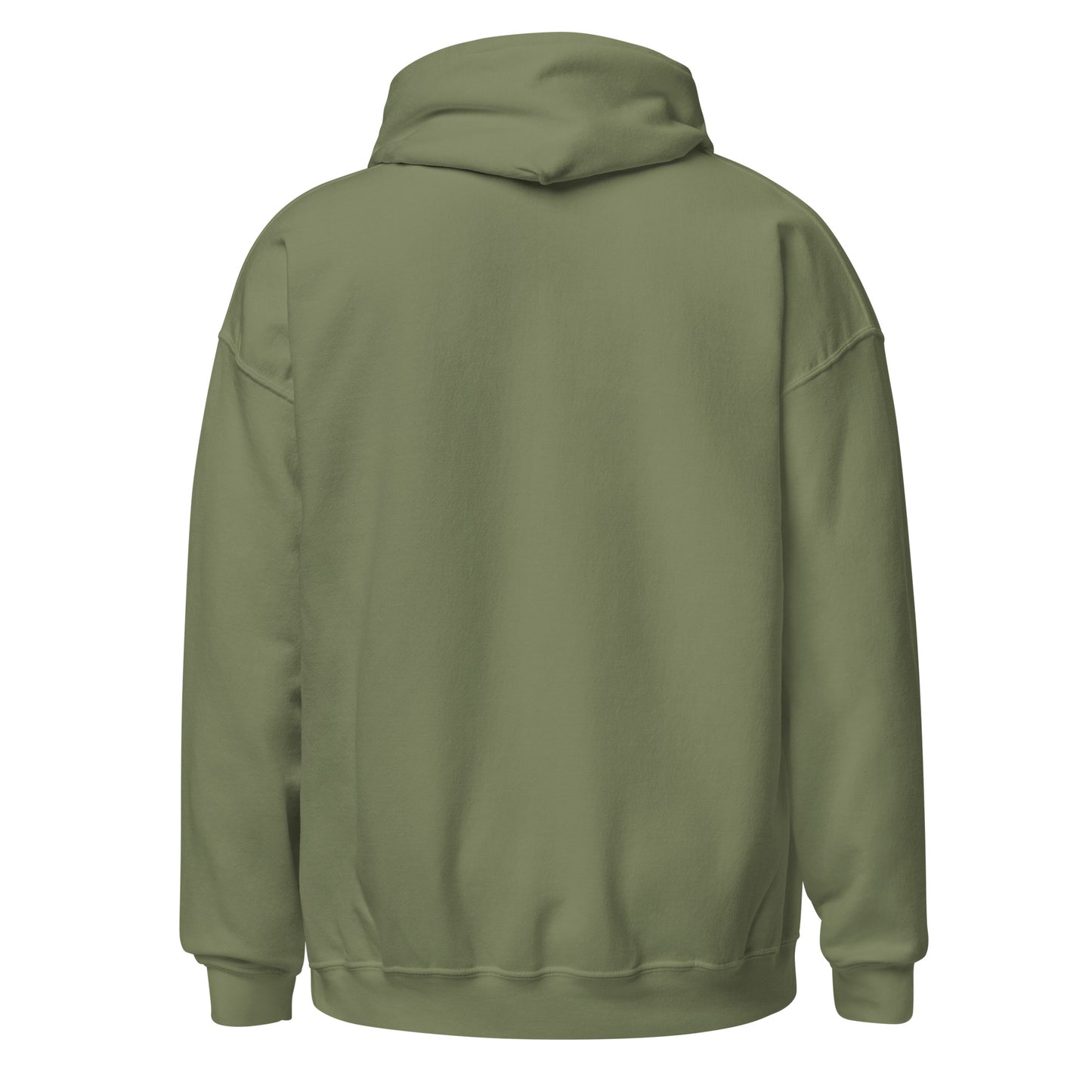 Back view of a women's military green hoodie by Wizard Prints Shop