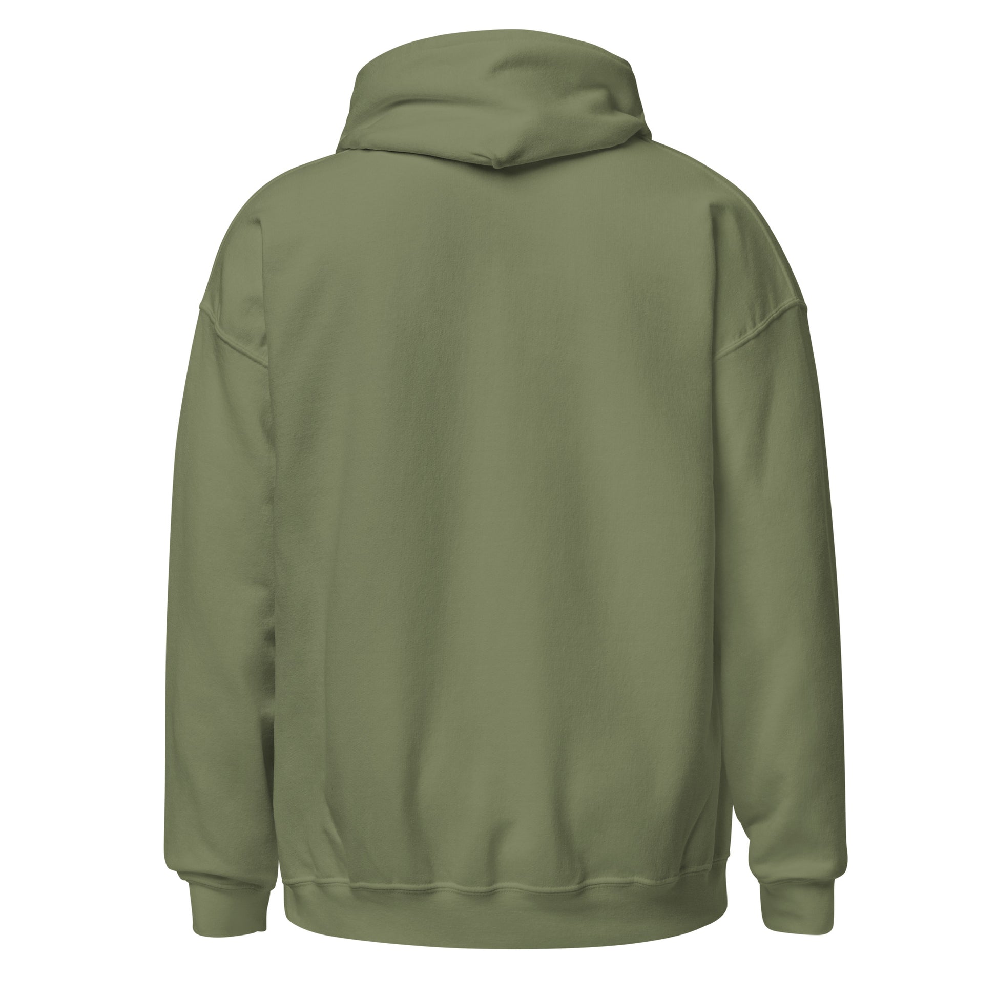 Back view of a women's military green hoodie by Wizard Prints Shop