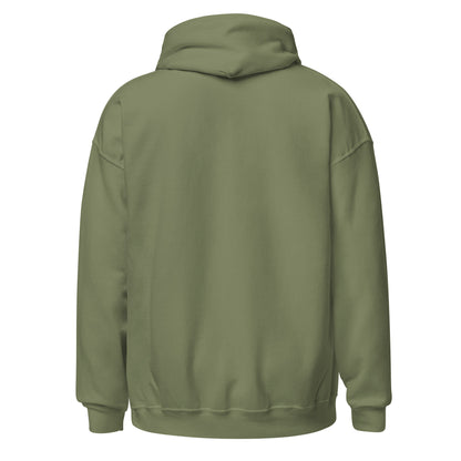 Back view of a women's military green hoodie by Wizard Prints Shop