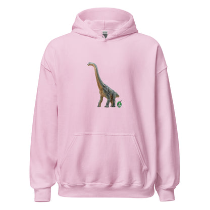Women's light pink hoodie with a printed graphic of a life like dinosaur, designed by Wizard Prints