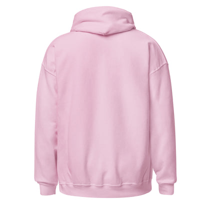 Back view of a women's light pink hoodie by Wizard Prints Shop