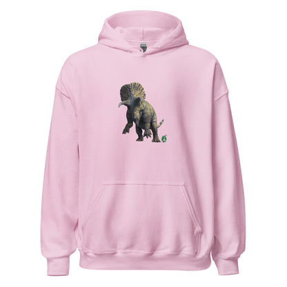Women's light pink hoodie with a printed graphic of a life like dinosaur. Designed by Wizard Prints.