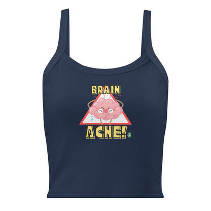 Women's navy tank top by Wizard Prints with a printed graphic of a brain and the words, Brain Ache!