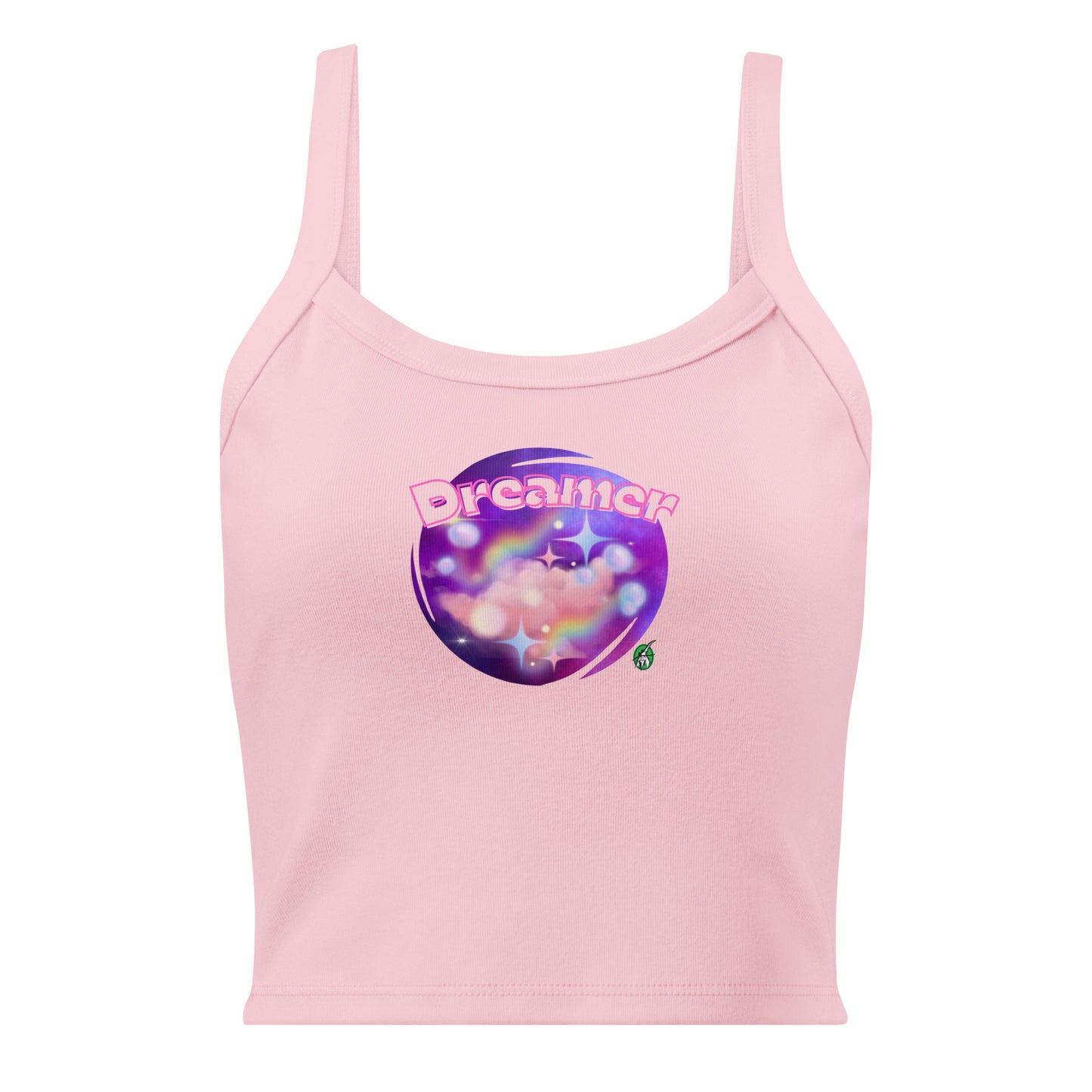 Women's pink tank top by Wizard Prints with a printed graphic of a galaxy background and the word Dreamer on top.