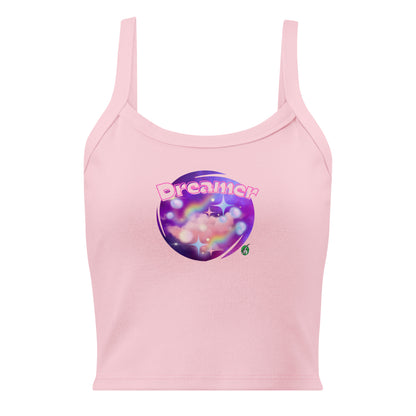 Women's pink tank top by Wizard Prints with a printed graphic of a galaxy background and the word Dreamer on top.