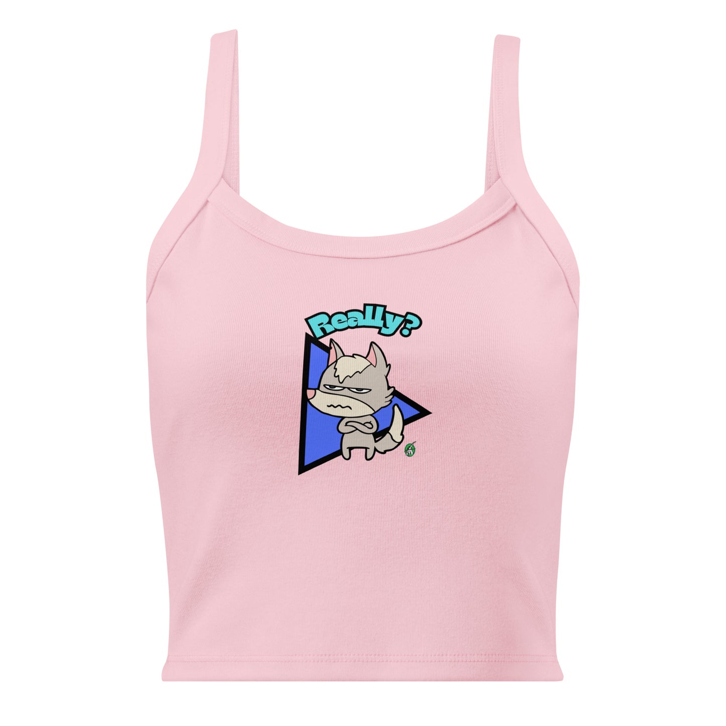 Women's pink tank top by Wizard Prints with a printed graphic of a grumpy fox with the word, 'Really?'