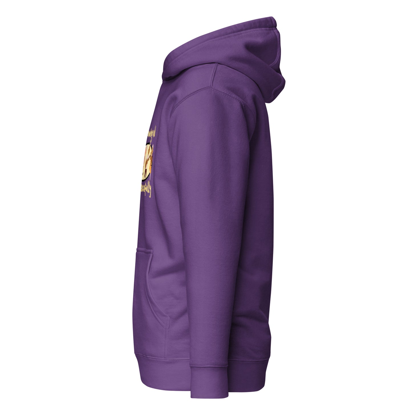 Side view of a women's purple hoodie by Wizard Prints Shop