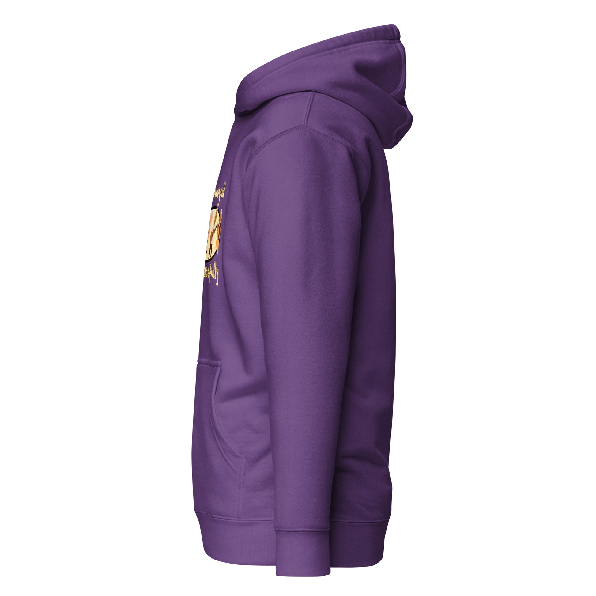 Side view of a women's purple hoodie by Wizard Prints Shop