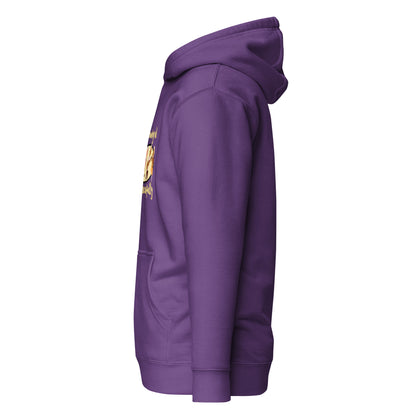 Side view of a women's purple hoodie by Wizard Prints Shop