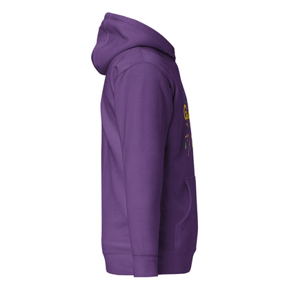 Side view of a women's purple hoodie by Wizard Prints Shop