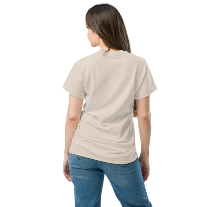 Back view of a women's beige t-shirt by Wizard Prints Shop
