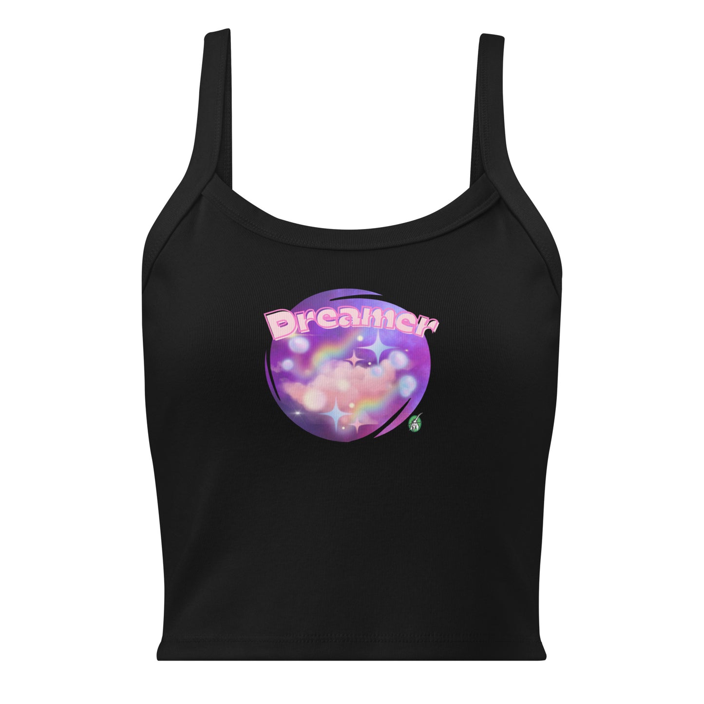Women's black tank top by Wizard Prints with a printed graphic of a galaxy background and the word Dreamer on top.